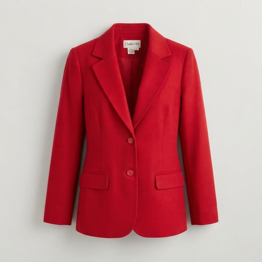 Classic Red 100% Wool Tailored Career Blazer Jacket Size 12